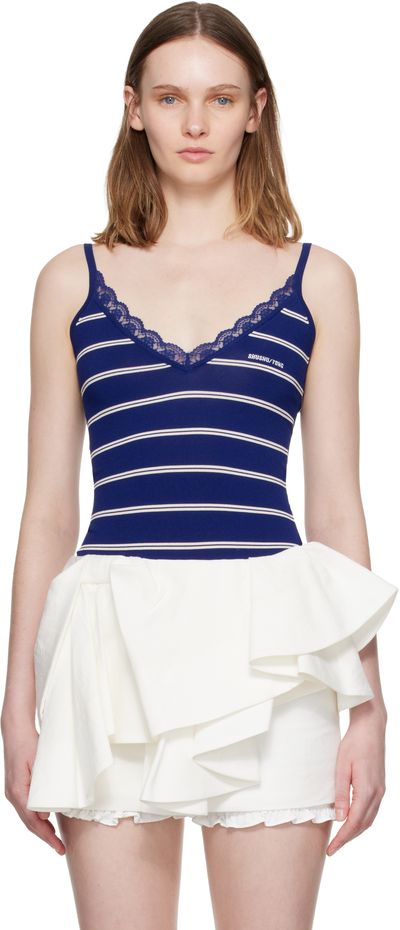 SHUSHU/TONG SHUSHU/TONG Blue Striped Knit Tank Bodysuit