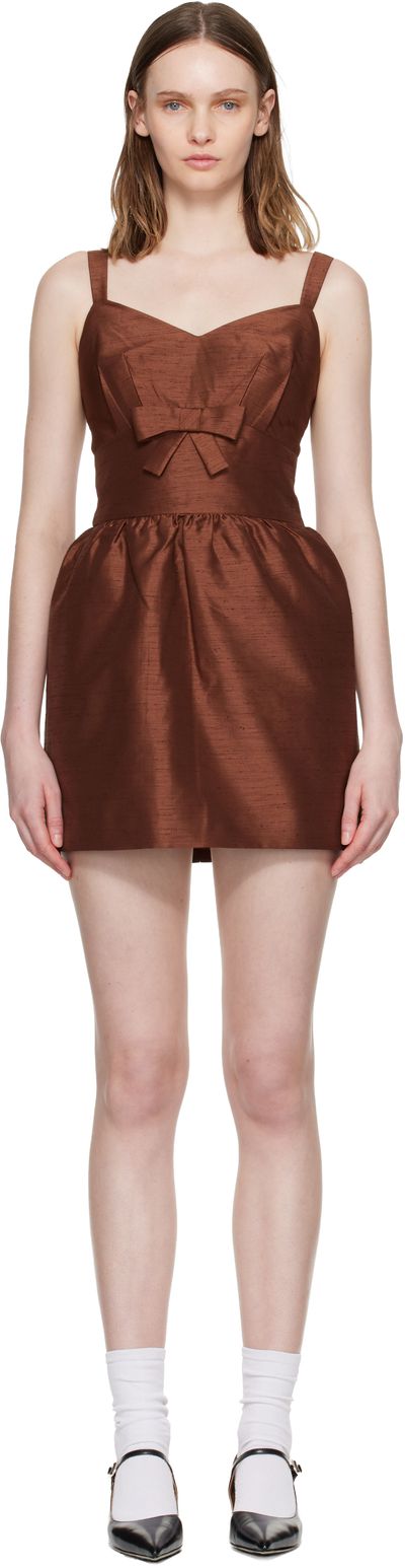 SHUSHU/TONG SHUSHU/TONG Brown Wide Strap Bow Back Minidress