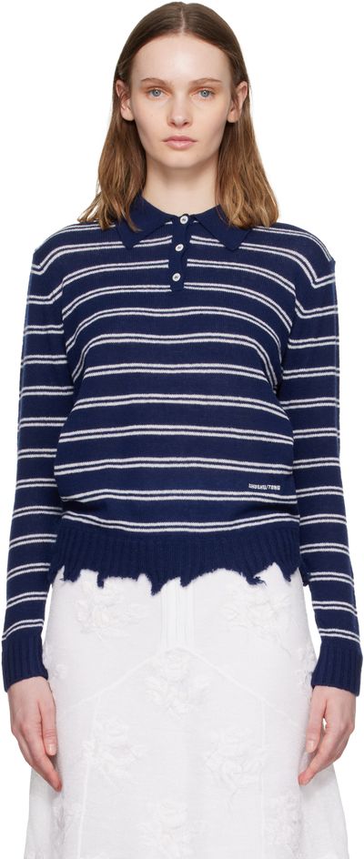 SHUSHU/TONG SHUSHU/TONG Navy & White Striped Long-Sleeve Knit Polo