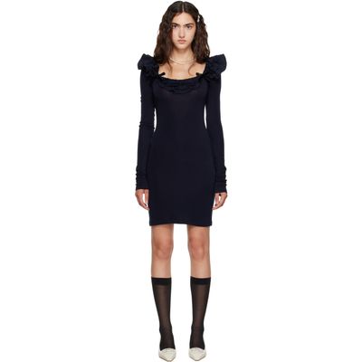 SHUSHU/TONG SHUSHU/TONG Navy Lace Trim Stretch Fitted Minidress