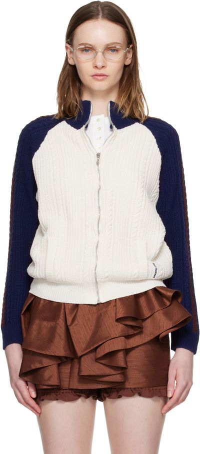 SHUSHU/TONG SHUSHU/TONG Off-White & Navy Color-Block Raglan Sleeve Knit Cardigan