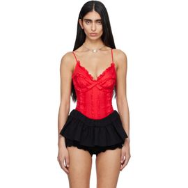 SHUSHU/TONG SHUSHU/TONG Red Ruched Bustier Cami Bodysuit