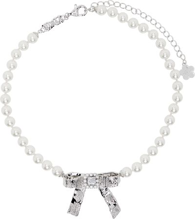 SHUSHU/TONG SHUSHU/TONG YVMIN Edition Tin Foil Bow Faux-Pearl Necklace