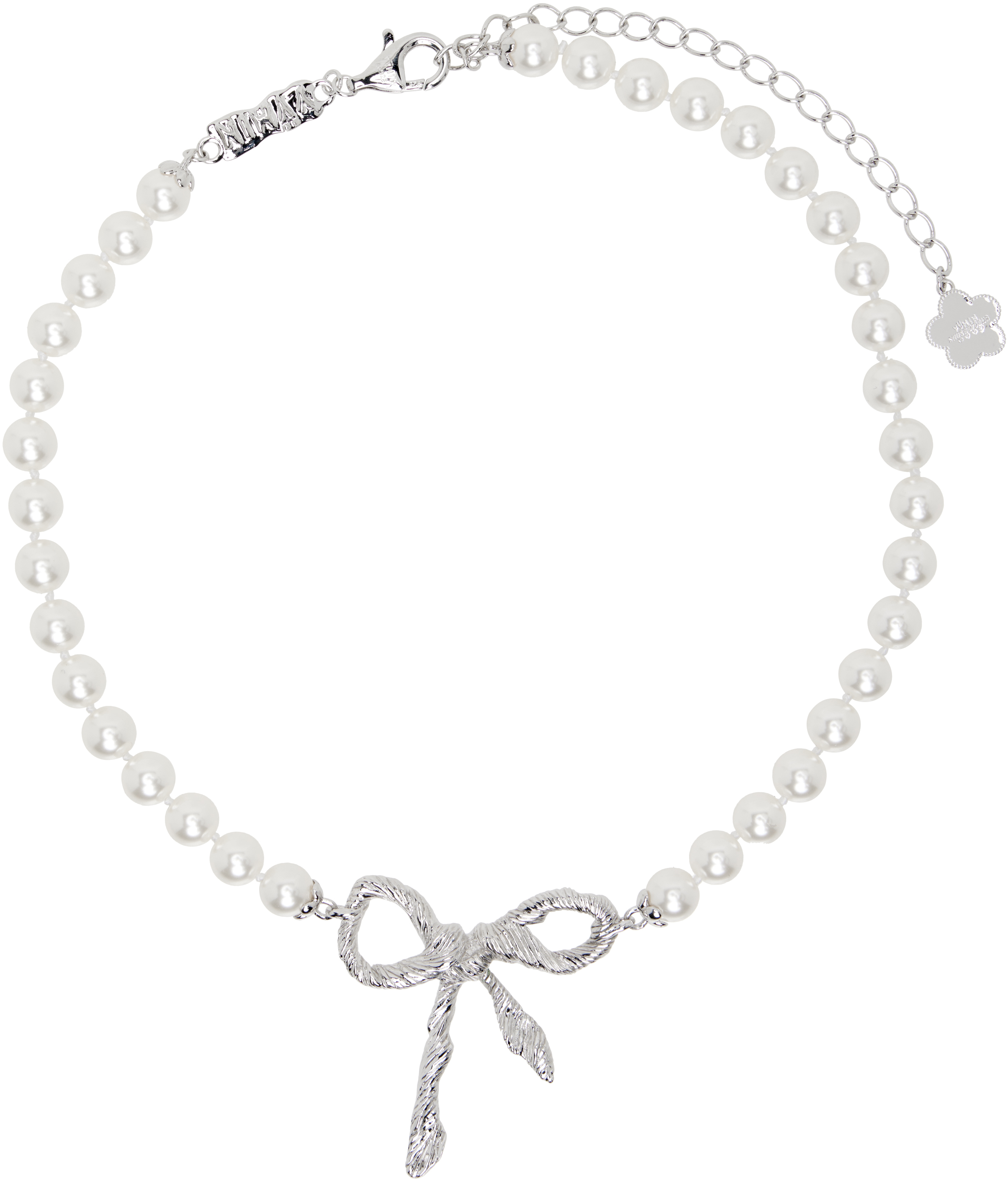 SHUSHU/TONG - White & Silver Zirconia Butterfly Flower Pearl Long