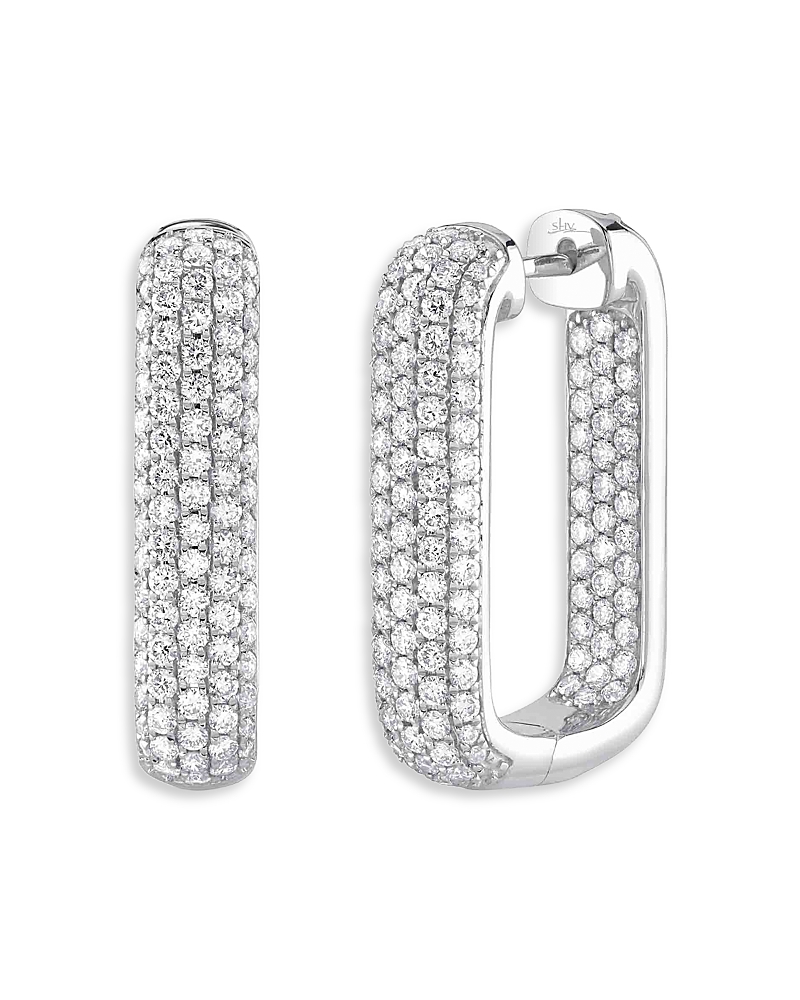 Shy Creation Shy Creation 14K White Gold Kate Diamond Pave Rectangle Hoop Earrings, 2.11 tcw