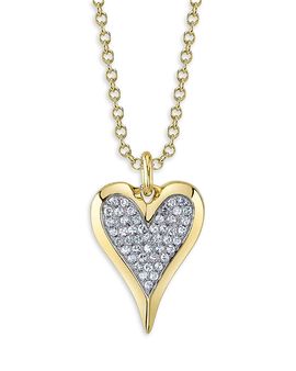 Shy Creation Shy Creation 14K Yellow Gold Diamond Pave Heart Pendant Necklace, 18
