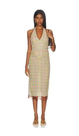 SIEDRÉS - - Exclusive Raye Scarf-Detailed Midi Halter Dress - Green