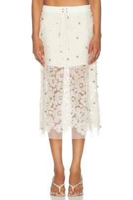 SIEDRES SIEDRES Siam Sheer Floral Applique Midi Skirt
