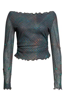 Siedrés Siedrés Elara Embellished Check Off the Shoulder Crop Top