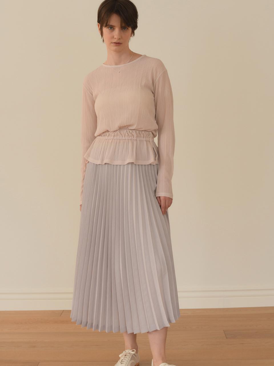 SIEERING Ice Lightweight Pleated Skirt [Beige]