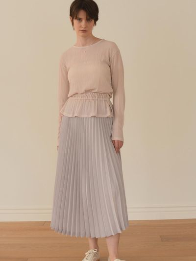 SIEERING Ice Lightweight Pleated Skirt [Beige]