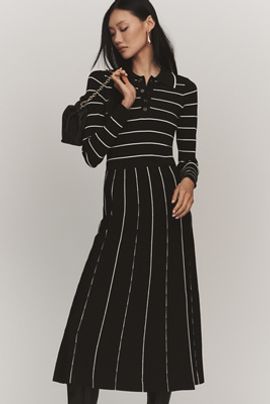 Siempre Siempre x Anthropologie Collared Long-Sleeve A-Line Midi Dress