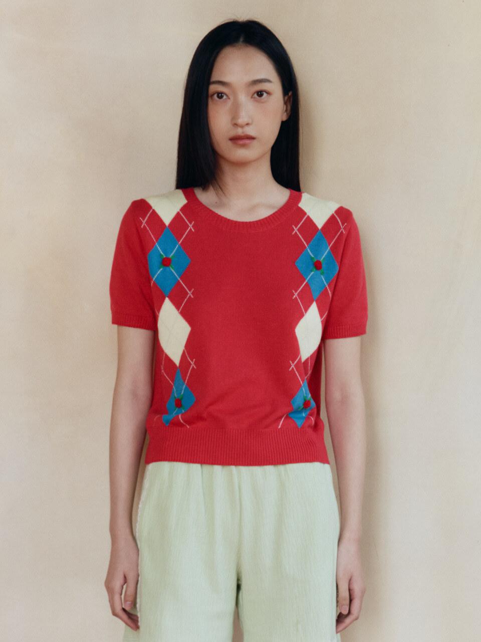 sienne Betty Argyle Modal Knit Sweater [Red]