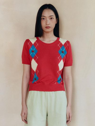 sienne Betty Argyle Modal Knit Sweater [Red]