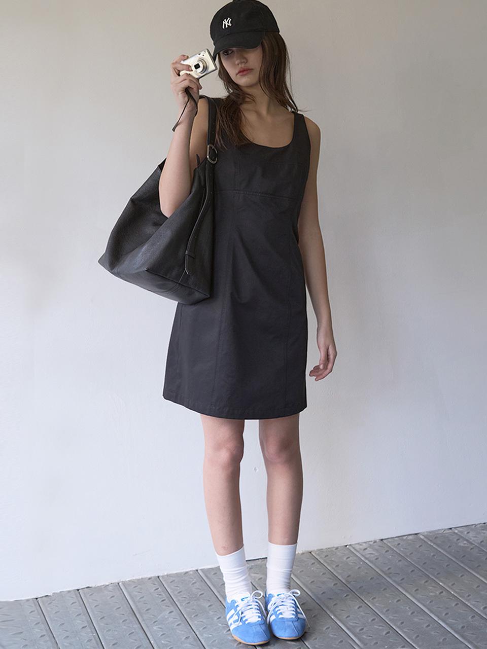SIGREAT Cotton Square Neck Sleeveless Mini Dress [BLACK]
