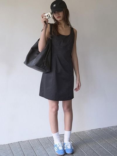SIGREAT Cotton Square Neck Sleeveless Mini Dress [BLACK]