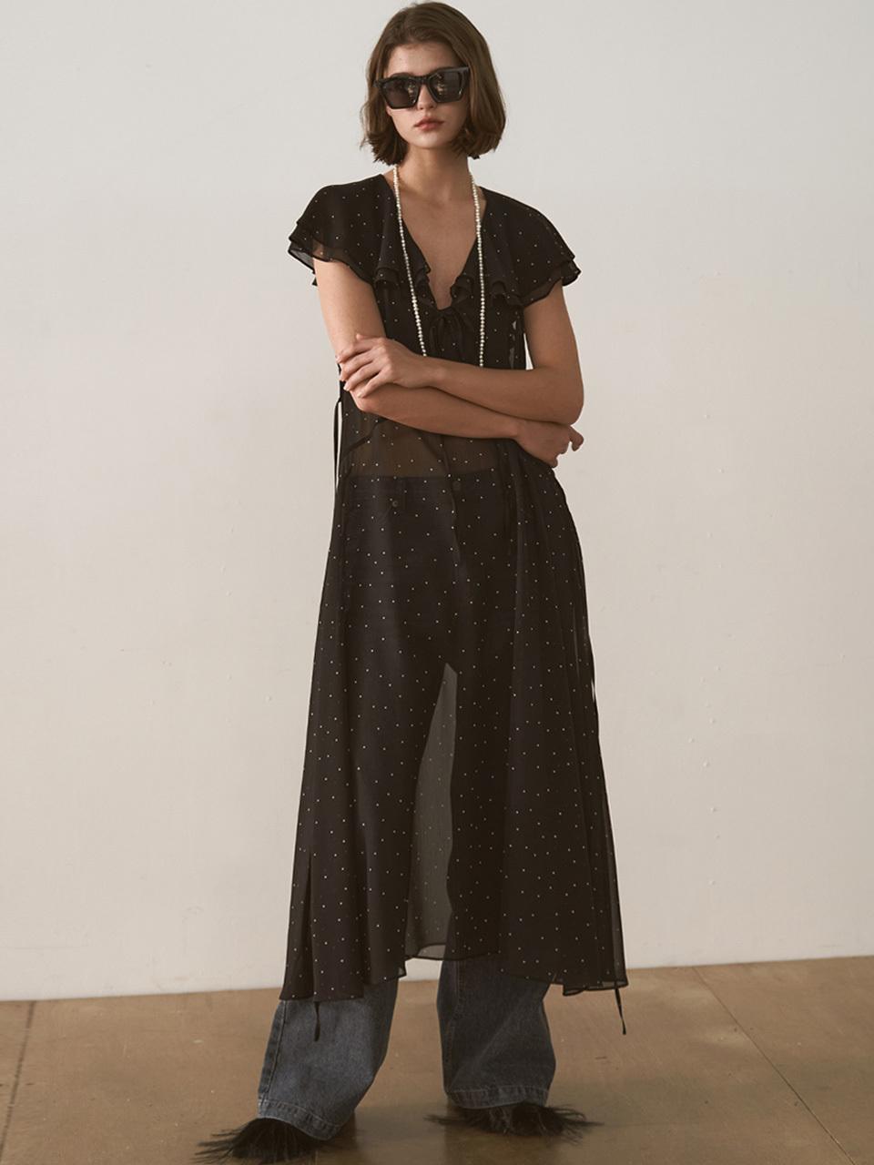 SIGREAT DOT RUFFLE LONG DRESS_2color/ BLACK
