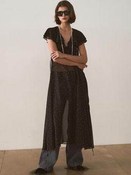 SIGREAT DOT RUFFLE LONG DRESS_2color/ BLACK