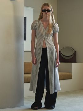 SIGREAT Plaid Open Long Dress