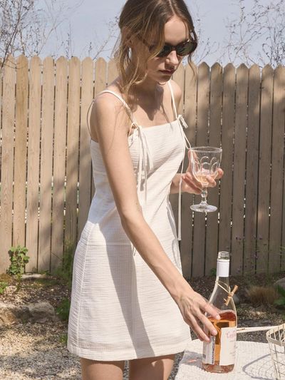 SIGREAT Seersucker Strap Mini Dress _ White