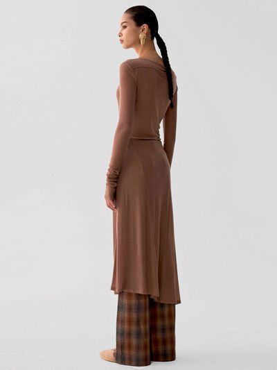 SIGREAT Unbalanced Rib Dress (Beige)