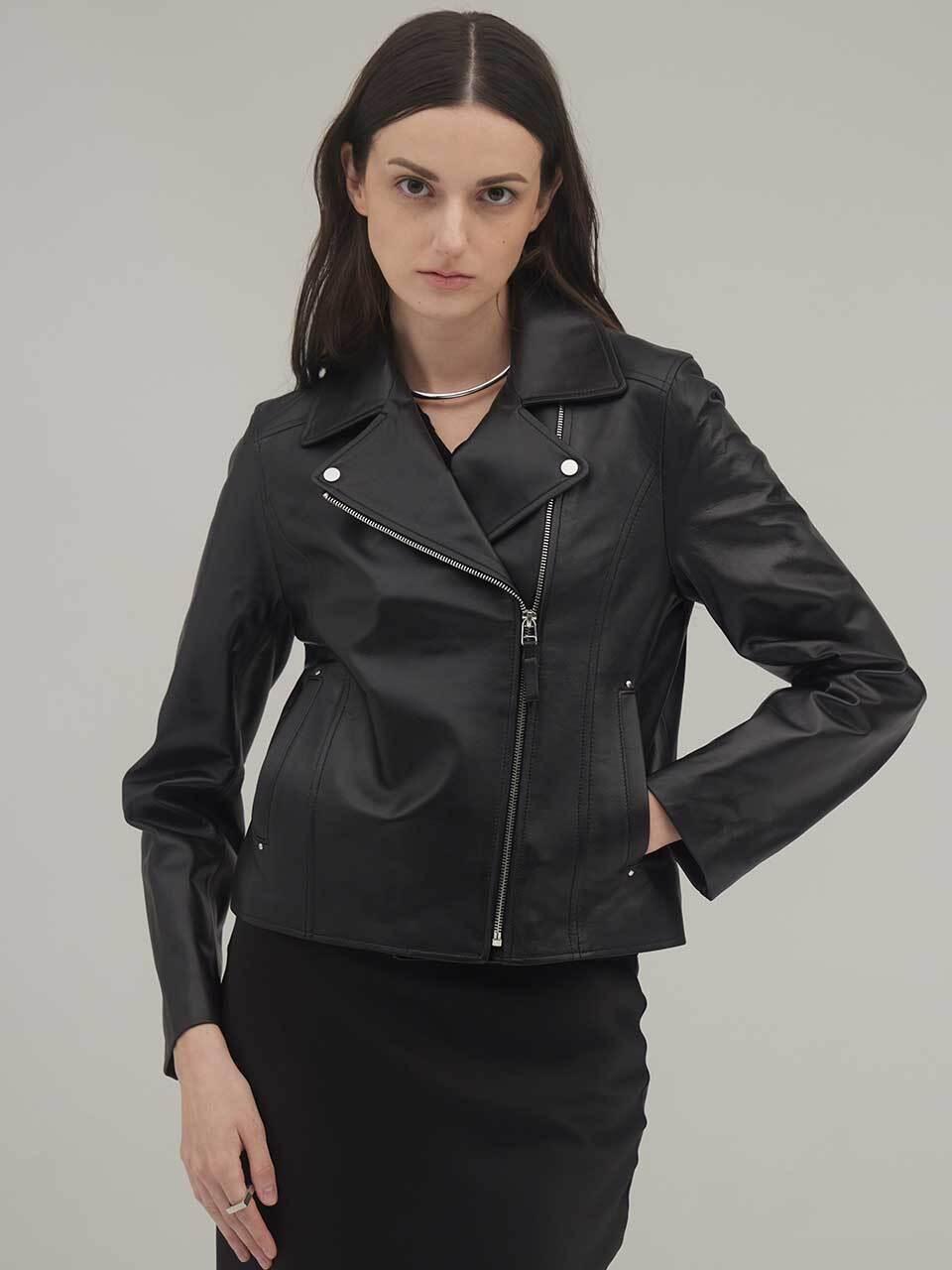 SIINVII Classic Lambskin Fitted Leather Jacket [Black] (KSJK240402)