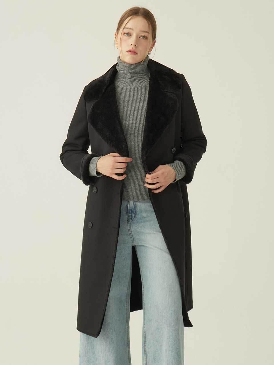 SIINVII Eco-Fur Mustang Strap Long Coat (KSCT240802)