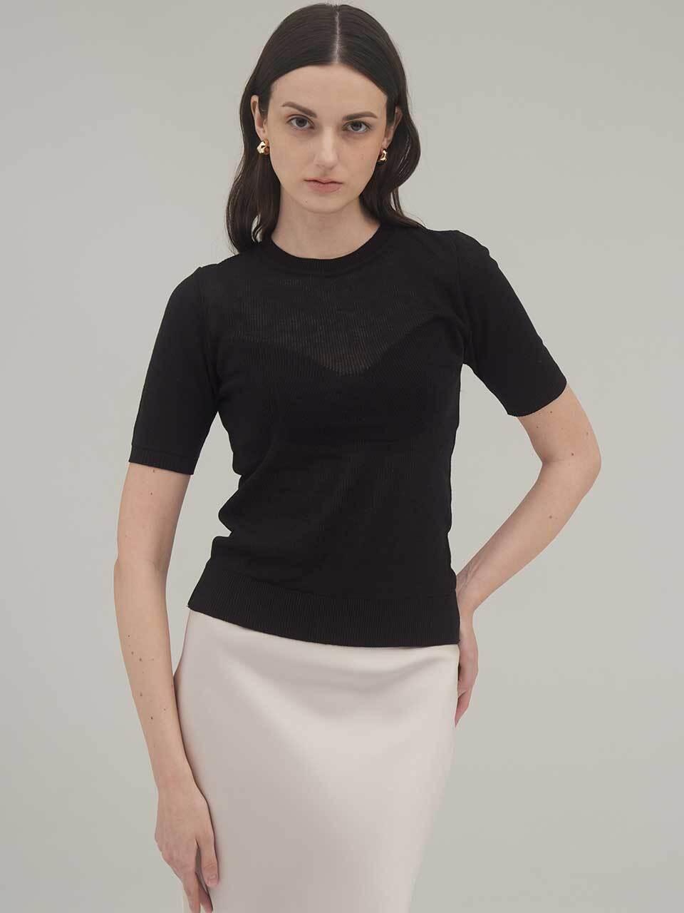 SIINVII Glam See-through Round Short Sleeve Knit (YGKT240401)