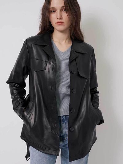 SIINVII Lambskin Belted Shirt Leather Jacket (KSJK240105)