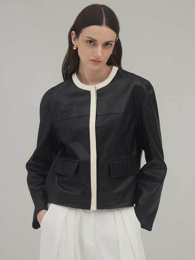 SIINVII Simple Two-Tone Eco Leather Jacket (KSJK240403)