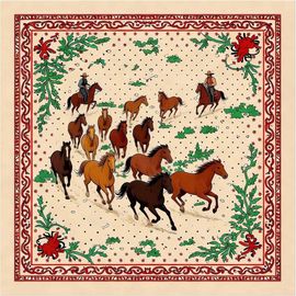 SILKSILKY SILKSILKY Pure Silk Horse Herd Square Scarf