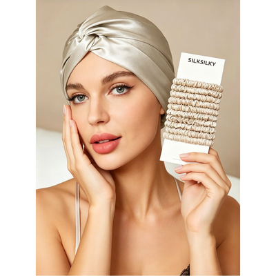 SILKSILKY SILKSILKY Silk Bonnet & Scrunchie Set for Sleep & Styling