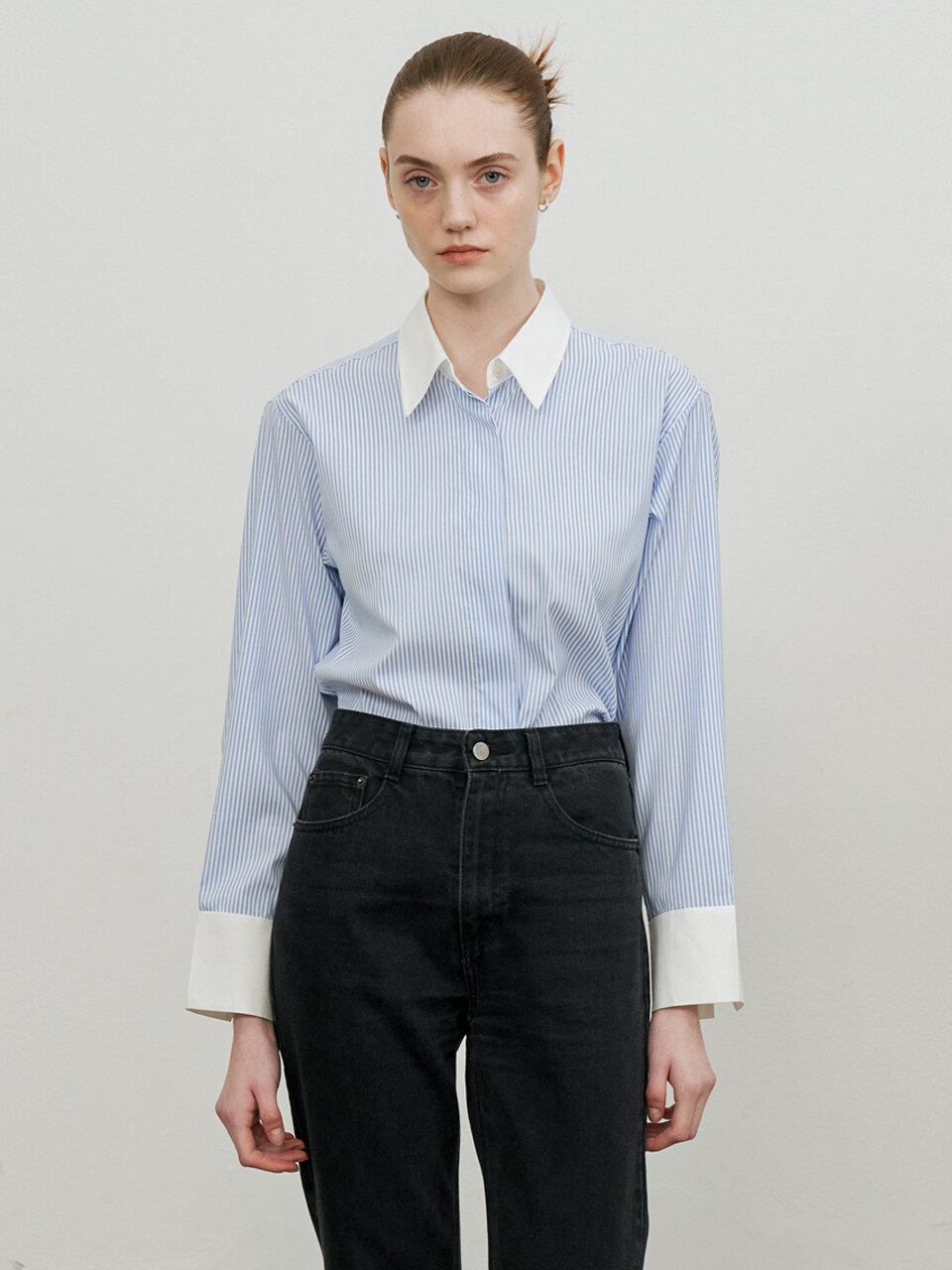 SILN Hidden Button Cuffs Detail Stripe Shirt