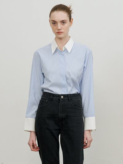 SILN Hidden Button Cuffs Detail Stripe Shirt