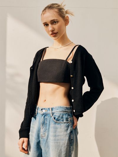 SILN Skinny Strap Crop Bra Top _Black