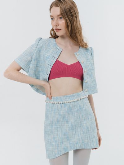 SILN Tweed Mini Skirt_Blue