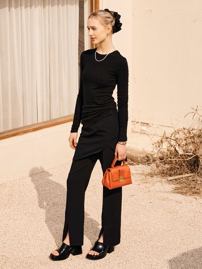 SILN Zip Slit Slim Bootcut Pants _Black