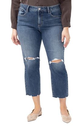 Silver Jeans Co. Silver Jeans Co. Avery Curvy Ripped Raw Hem Straight Leg Jeans