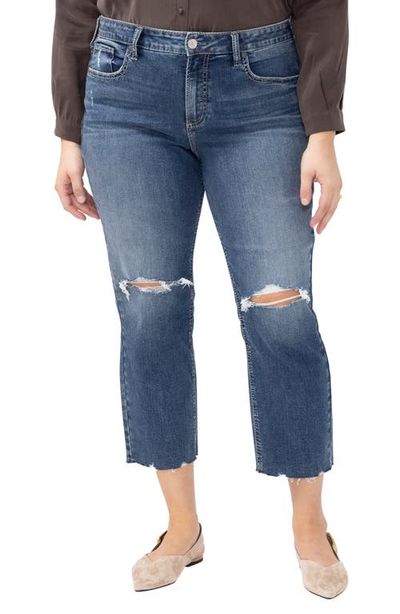 Silver Jeans Co. Silver Jeans Co. Avery Curvy Ripped Raw Hem Straight Leg Jeans