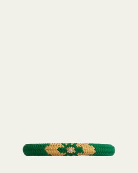 Silvia Furmanovich 18K Yellow Gold Green Japanese Kumihimo Cord Bracelet with Diamond Bezel