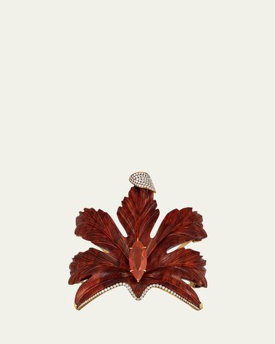 Silvia Furmanovich Maple Leaf Orange Wood Cuff Bracelet with Diamonds and Fire Opal