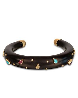 Silvia Furmanovich Silvia Furmanovich 18K Yellow Gold Kashmir Turquoise, Ruby, & Diamond Brauna Wood Cuff Bracelet