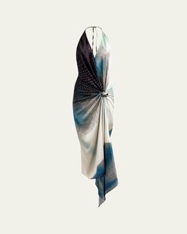 Silvia Tcherassi Abril Plunging Halter Knotted Silk Midi Dress