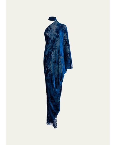 Silvia Tcherassi Anya Mock-Neck Asymmetric Velvet Burnout Maxi Dress