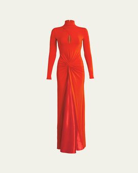 Silvia Tcherassi Birdy Twisted Cutout Long-Sleeve Maxi Dress