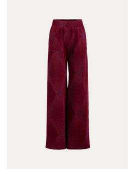 Silvia Tcherassi Colbie Metallic Diamond Velvet Wide-Leg Pants