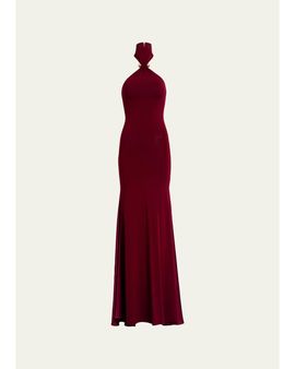 Silvia Tcherassi Feist Ruched Jersey Halter Maxi Dress