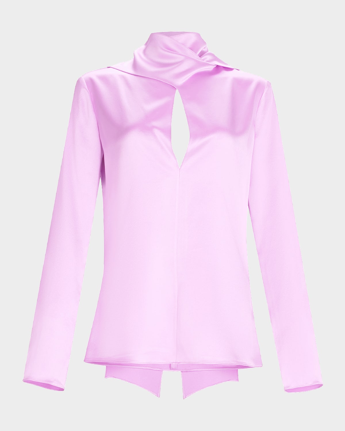 Silvia Tcherassi Gaby Scarf-Neck Keyhole Satin Blouse