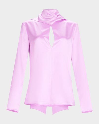 Silvia Tcherassi Gaby Scarf-Neck Keyhole Satin Blouse
