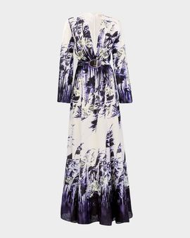 Silvia Tcherassi Kady Palm-Printed Linen Maxi Dress